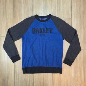Oakley Sweatshirt Mens M Blue Gray Raglan Long Sleeve Pullover Logo Crewneck